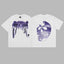 Revenge Purple & Silver Gradient Arch Logo & Broken Skull Graphic Short Sleeve T-Shirt White