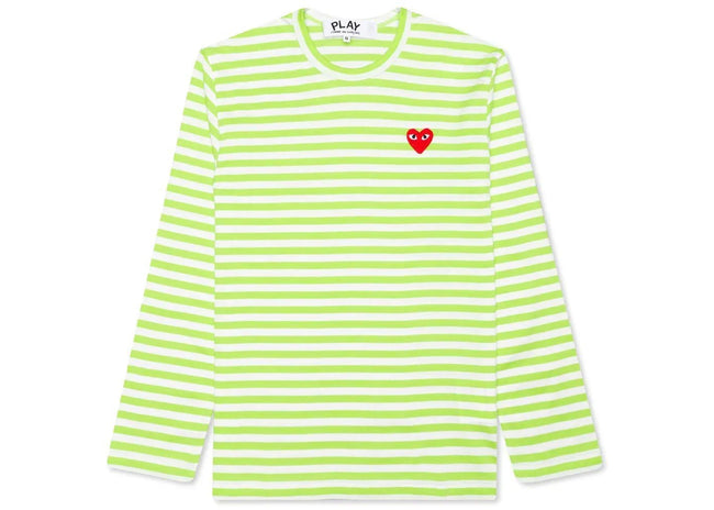 Comme des Garcons Play Women's Pastelle Striped L/S T-shirt Green/White Hover Image