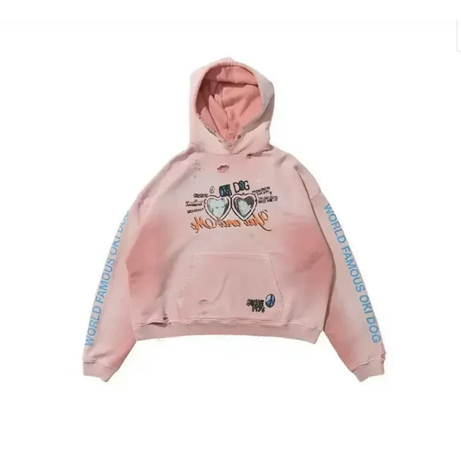 PALY Hollywood Pink Gradient Heart Mirror Graphic Hoodie - Pink Hover Image