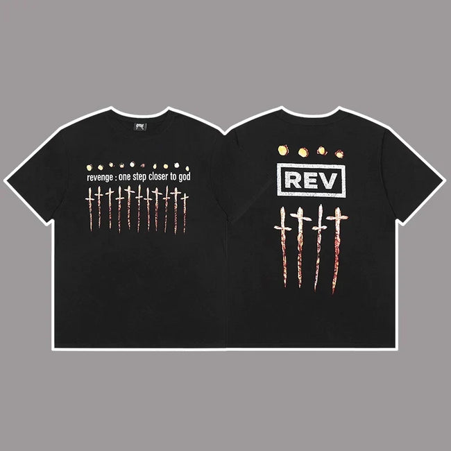 Revenge "One Step Closer to God" Crosses Graphic Short Sleeve T-Shirt Hover Image