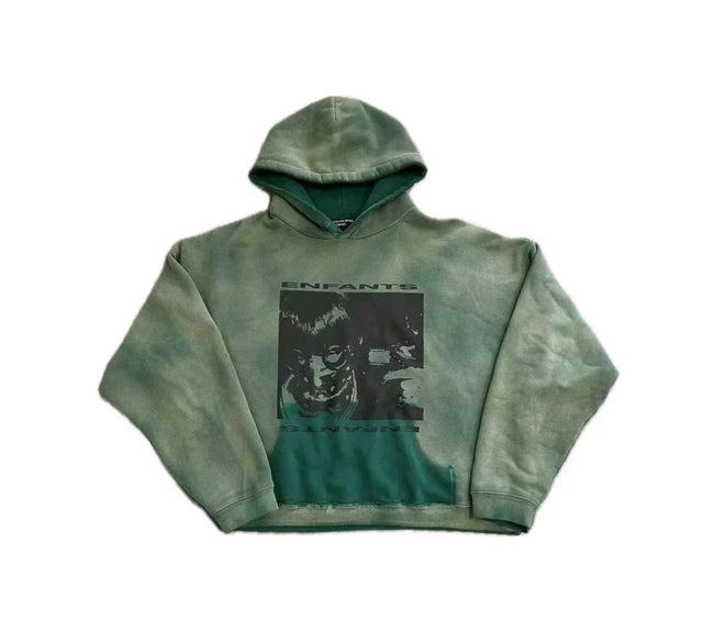 Enfants Riches Déprimés Acid-Wash Green Portrait Box Hoodie - Washed Green Hover Image