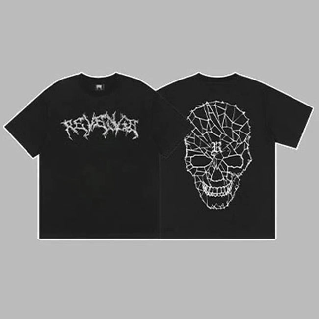 Revenge Arch Logo & Geometric Shattered Skull Graphic Short Sleeve T-Shirt Black Hover Image