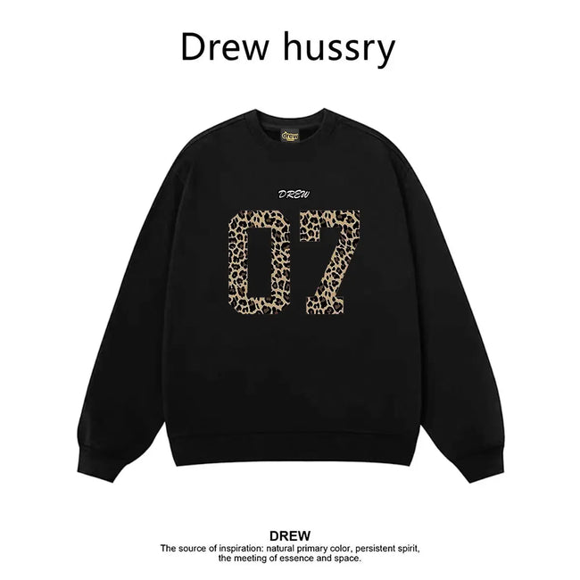 Drew Leopard 07 Graphic Fleece Lined Crewneck Sweatshirt, Black Hover Image