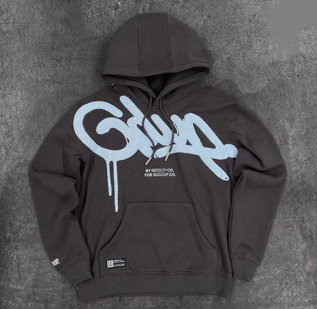 Geedup Dark Gray Light Blue Graffiti Logo Hoodie Hover Image