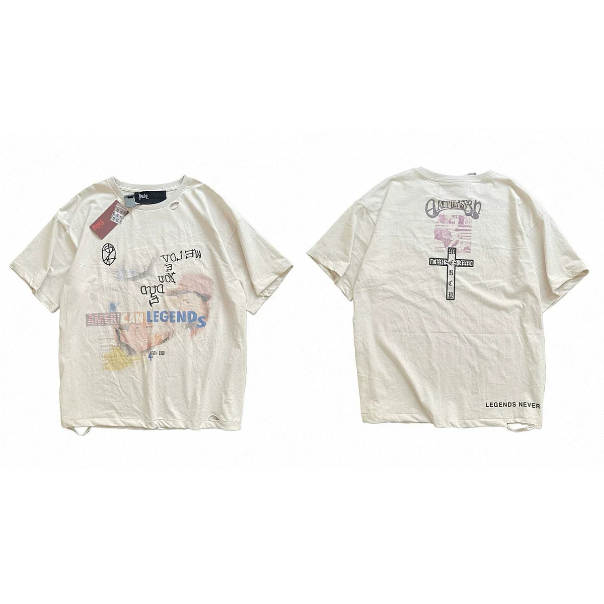 PALY Hollywood Cross & Art Graphic T-Shirt - Cream