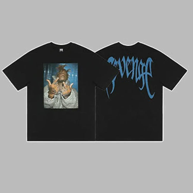 Revenge x Juice WRLD Blue Arch Logo & Photo Graphic Short Sleeve T-Shirt Hover Image