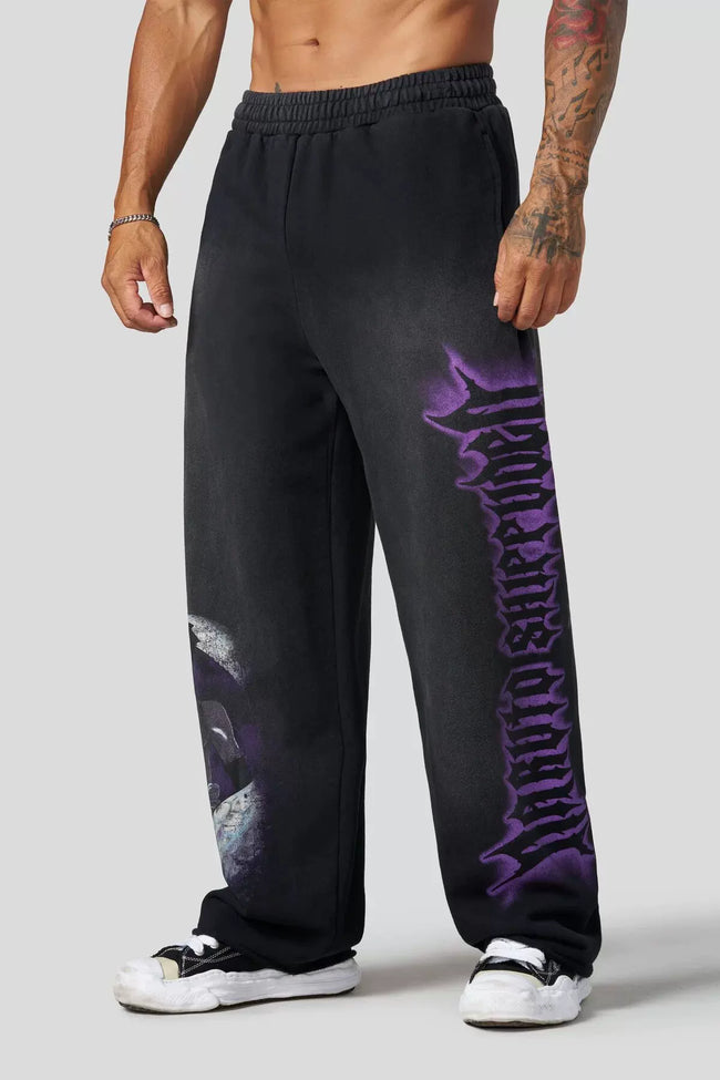 YOUNGLA Men's Anime Graphic Acid Wash Straight Leg Sweatpants Main Image