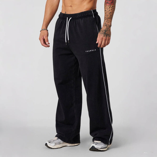 YOUNGLA Men's Side Piping Straight Leg Track Sweatpants Hover Image