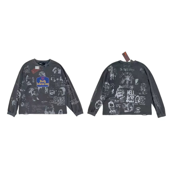 PALY Hollywood Vintage All-Over Doodle Long-Sleeve T-Shirt - Black Hover Image