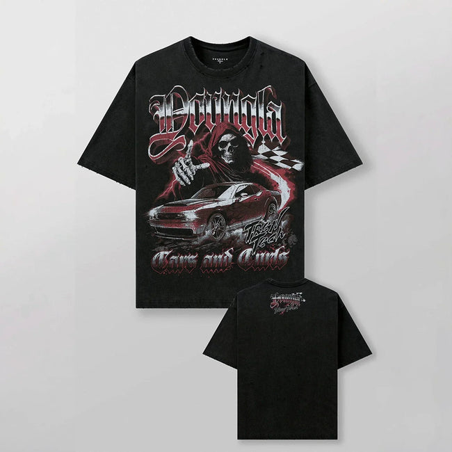 YoungLA Heavyweight Acid Wash Oversized Tee – Reaper & Muscle Car Graphic Hover Image