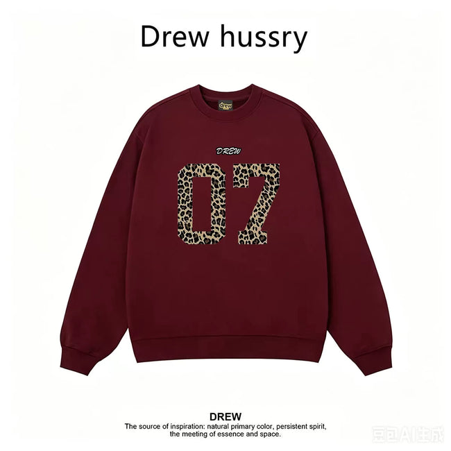 Drew Leopard 07 Graphic Fleece Lined Crewneck Sweatshirt, Burgundy Hover Image