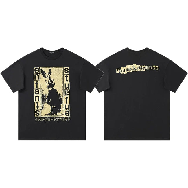 Enfants Riches Déprimés Rabbit Illustration & Back Cut-Out Logo T-Shirt - Black Hover Image