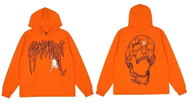 Revenge Orange Geometric Spider Skull Arch Logo Pullover Hoodie Hover Image
