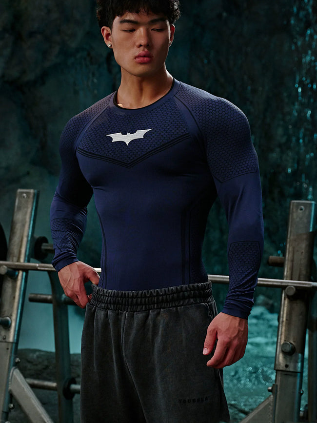 YOUNGLA Men's Superhero Honeycomb Armor Compression Long Sleeve Shirt Black Main Image