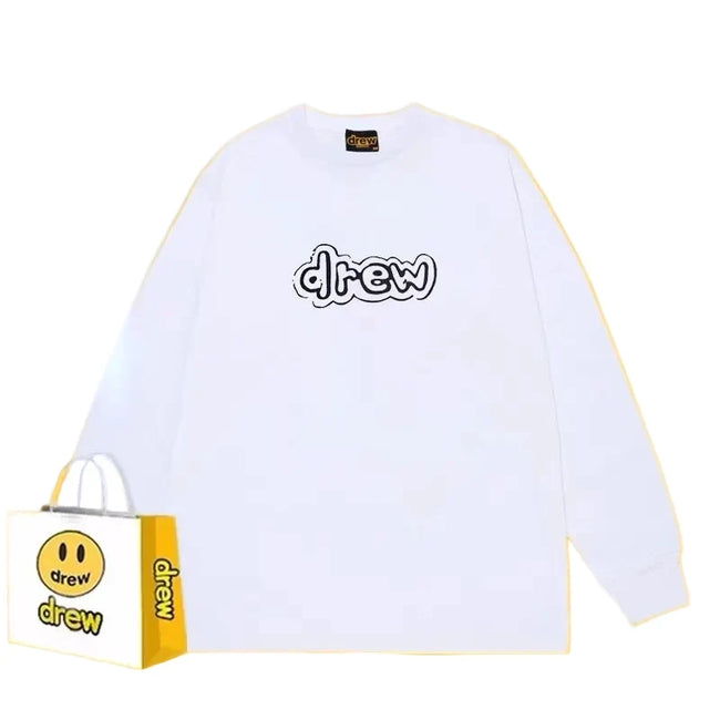 Drew White Smiley Graphic Relaxed-Fit Cotton Long-Sleeve Hover Image