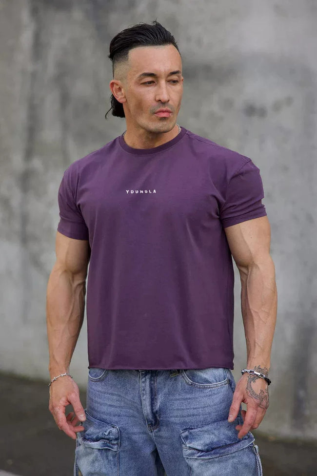 YoungLA Heavyweight Acid Wash Oversized Tee – Plum Purple Minimal Chest Logo Hover Image