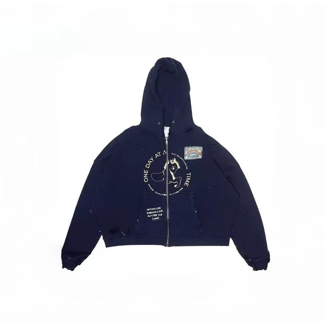 PALY Hollywood Circular Art Graphic Zip-Up Hoodie - Navy Blue Hover Image
