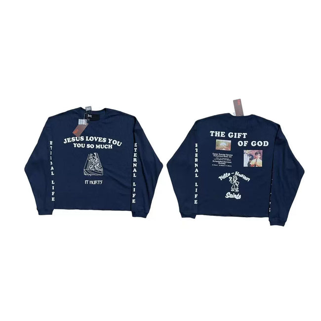PALY Hollywood "Jesus Loves You" Graphic Long-Sleeve T-Shirt - Navy Blue Hover Image