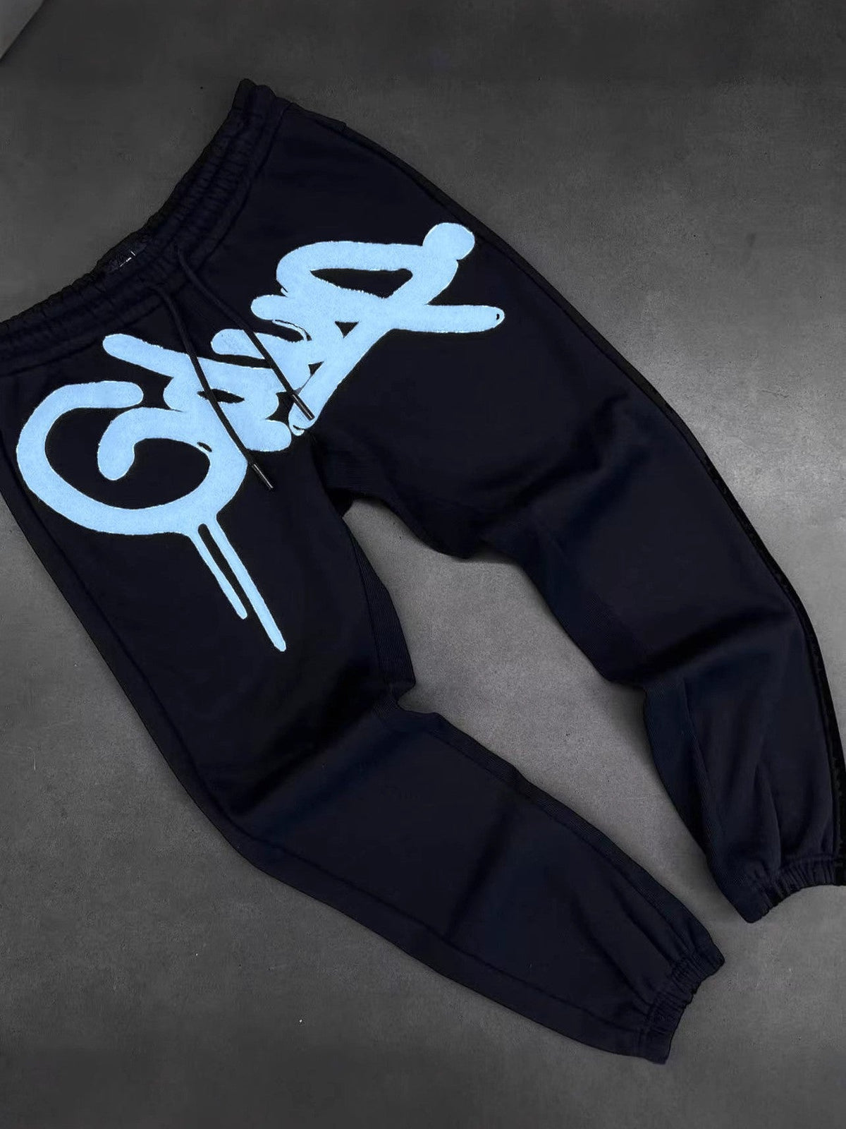 Geedup Black Light Blue Graffiti Logo Sweatpants