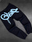 Geedup Black Light Blue Graffiti Logo Sweatpants