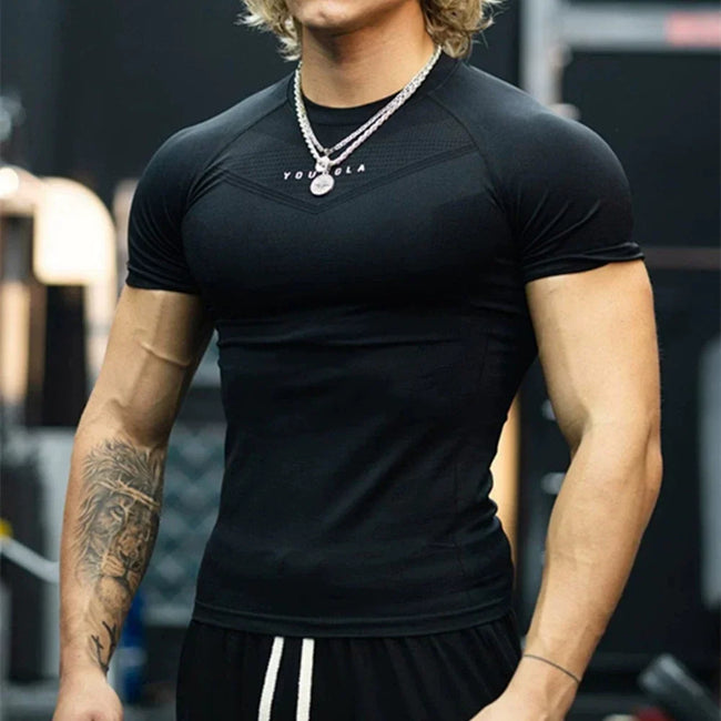 YoungLA Essential Minimal Logo Seamless Training Short Sleeve – Black Hover Image