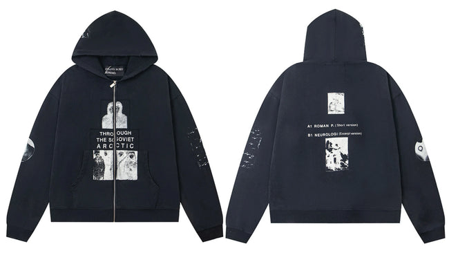 Enfants Riches Déprimés "Through the Soviet Arctic" Zip-Up Hoodie - Black Hover Image