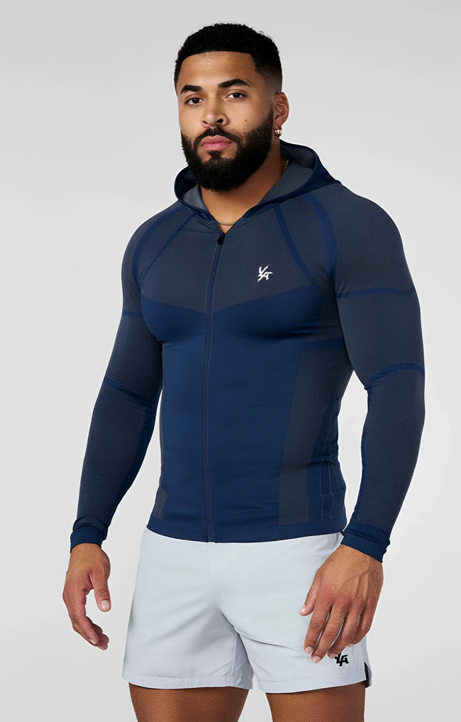 YOUNGLA- Navy Fitted Zip-Up Performance Jacket Hover Image