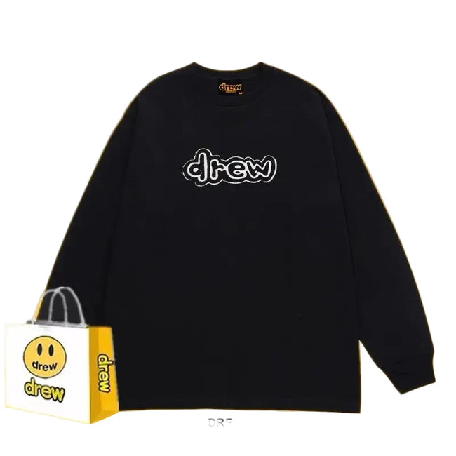 Drew Black Outline Logo Relaxed-Fit Long-Sleeve Top Hover Image