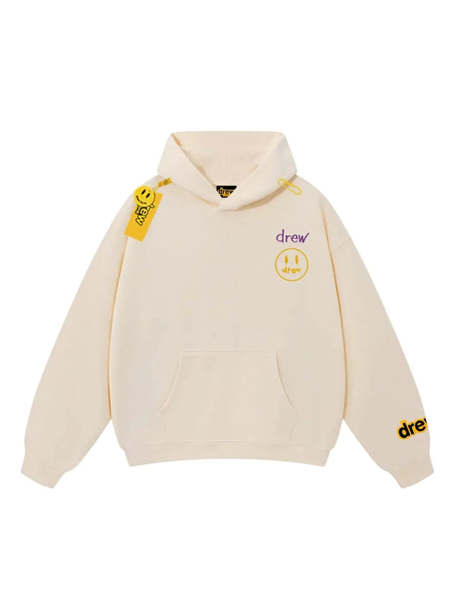 Drew Cream Smiley Graphic Relaxed-Fit Fleece Hoodie Hover Image