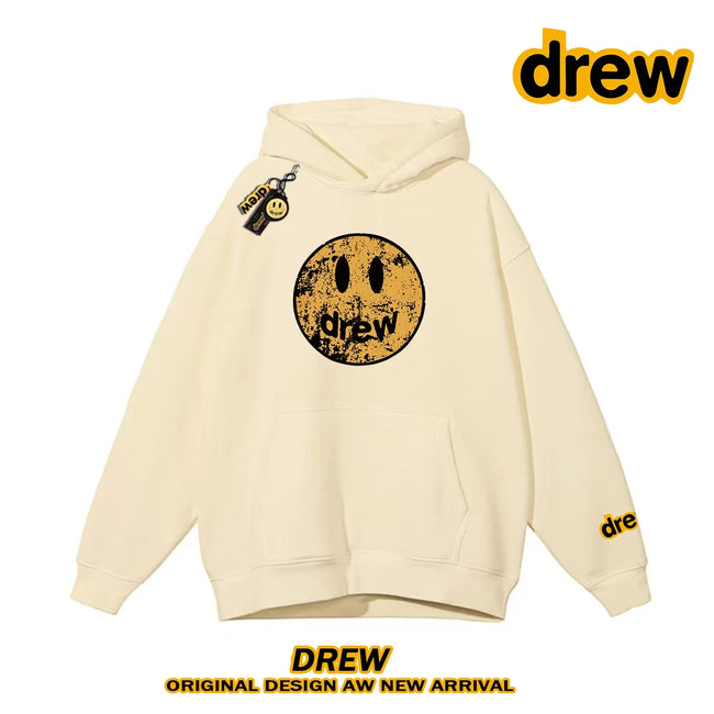 Drew Distressed Cracked Smiley Face Heavy Fleece Lined Hoodie, Apricot Hover Image