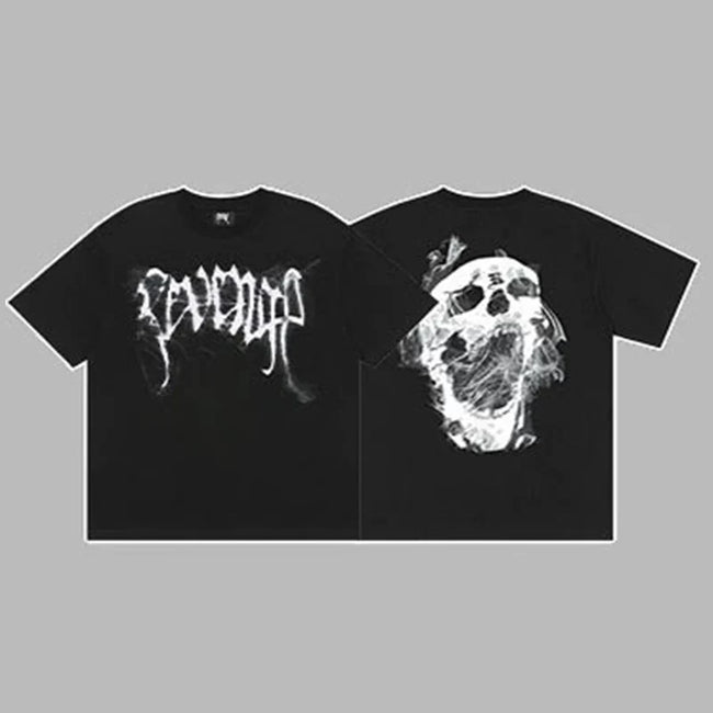 Revenge Smoke & Ink Skull Graphic Short Sleeve T-Shirt Black Hover Image