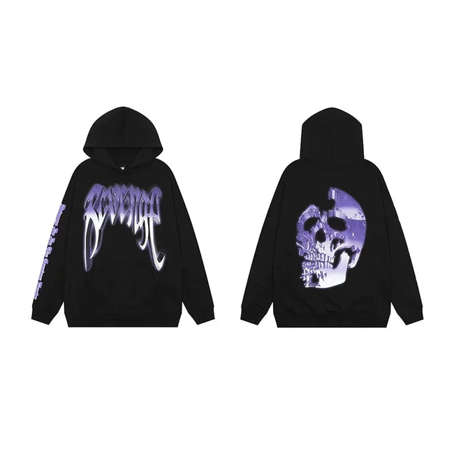 Revenge Gradient Splatter Cracked Skull Arch Logo Pullover Hoodie purple Hover Image