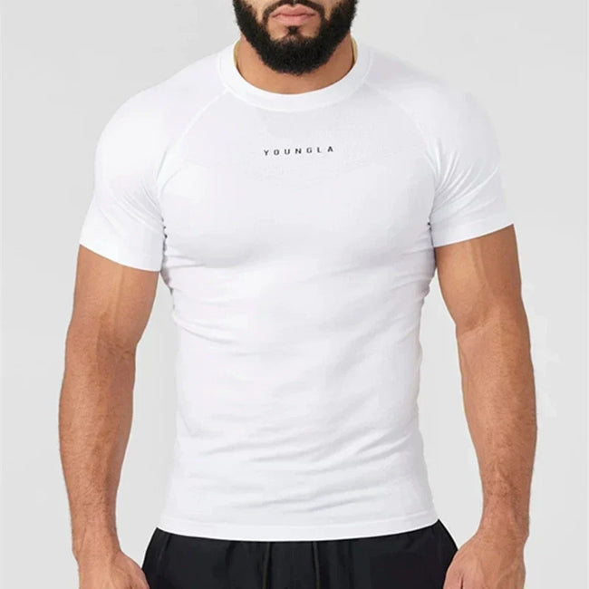 YoungLA Essential Minimal Logo Seamless Training Short Sleeve – White Hover Image