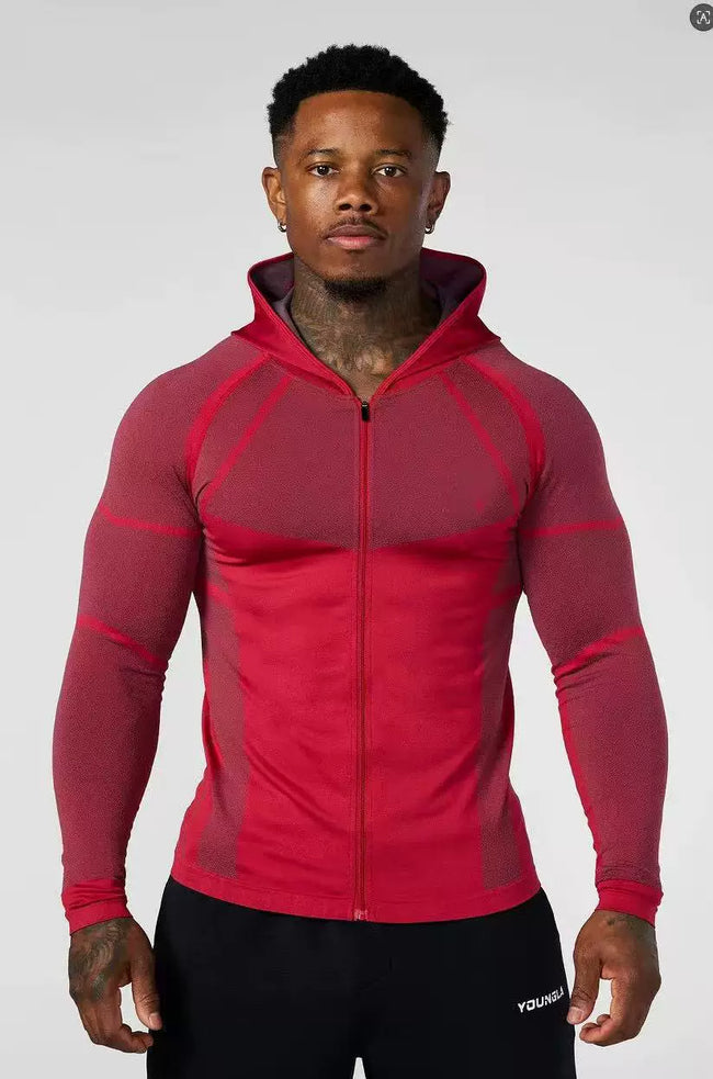 YOUNGLA- Red Fitted Zip-Up Performance Jacket Hover Image