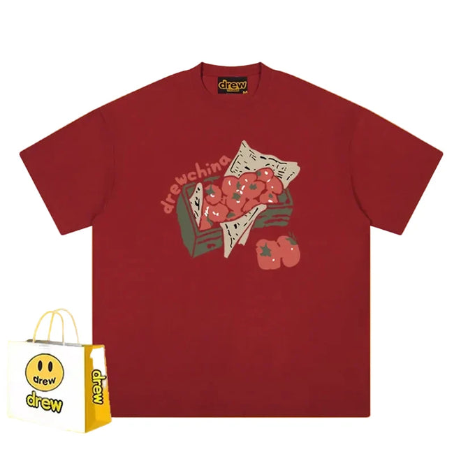 Drew Tomato Graphic Cotton T-Shirt – Red Hover Image