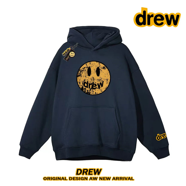 Drew Distressed Cracked Smiley Face Heavy Fleece Lined Hoodie, Navy Hover Image