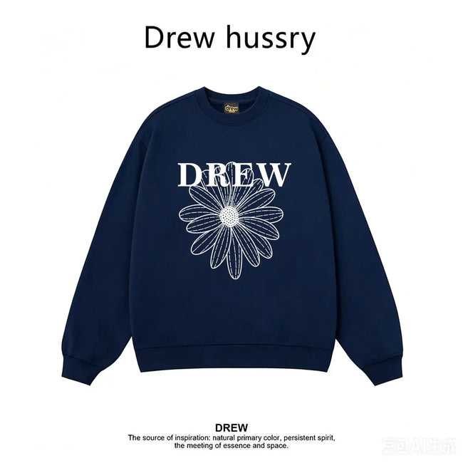 Drew Daisy Print Fleece Lined Crewneck Sweatshirt, Navy Hover Image