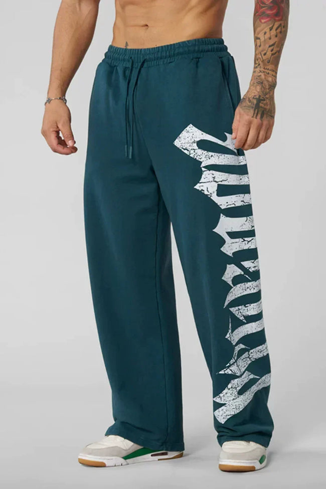 YOUNGLA Men's Oversized Gothic Letter Patchwork Wide Leg Sweatpants Hover Image