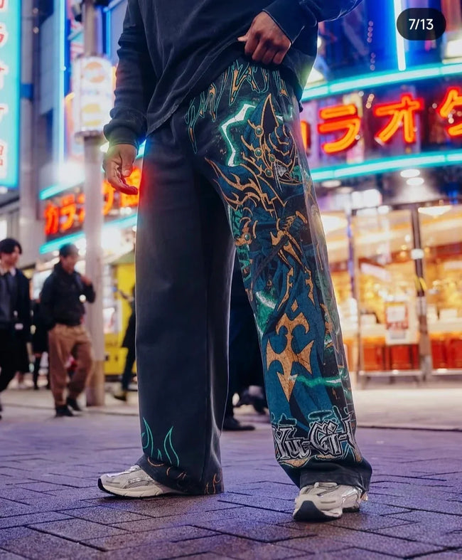 YOUNGLA Men's Cyber Anime Graphic Wide Leg Sweatpants Hover Image