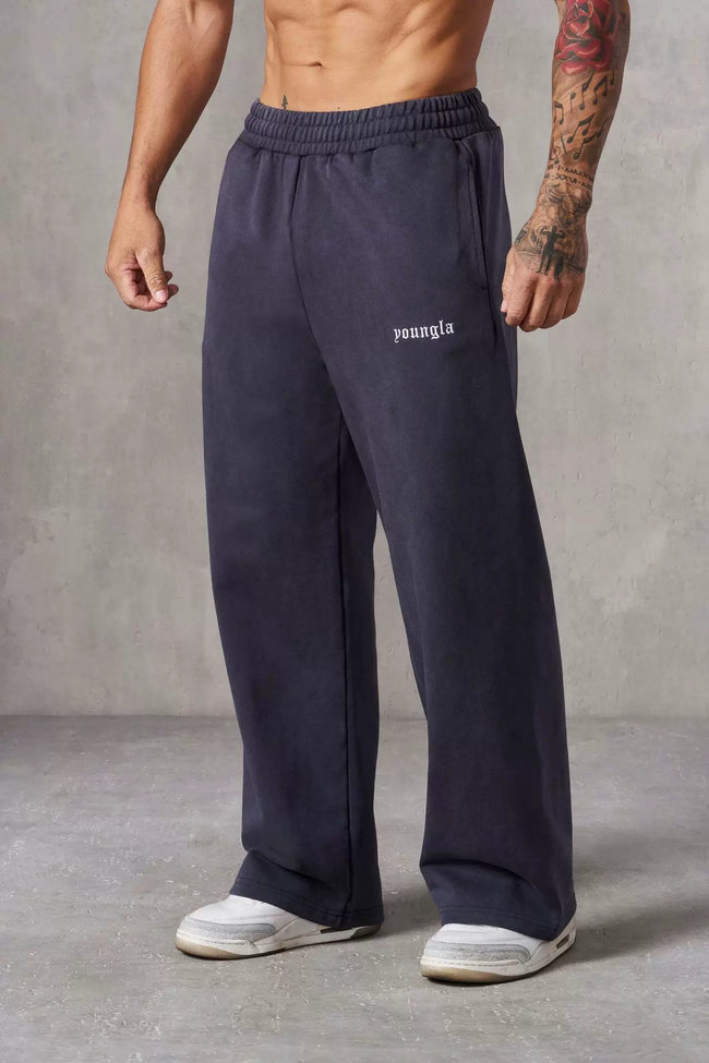 YOUNGLA Men's Minimalist Embroidered Logo Wide Leg Sweatpants Main Image