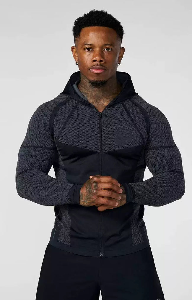 YOUNGLA- Black Charcoal Fitted Zip-Up Performance Jacket Hover Image