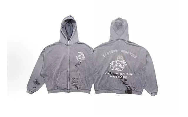 PALY Hollywood "Carrying The Message" Zip-Up Hoodie - Grey Hover Image