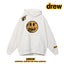 Drew Distressed Cracked Smiley Face Regular Lightweight Hoodie, White