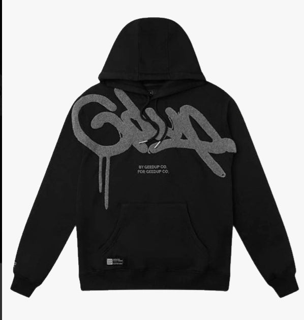 Geedup Black Silver Rhinestone Graffiti Hoodie Hover Image