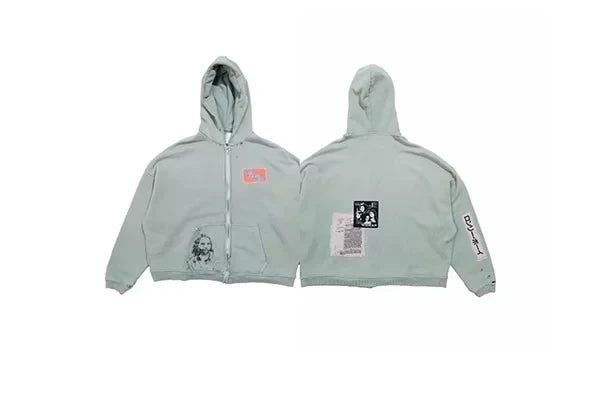 PALY Hollywood Light Green Collage Zip-Up Hoodie - Light Green Hover Image