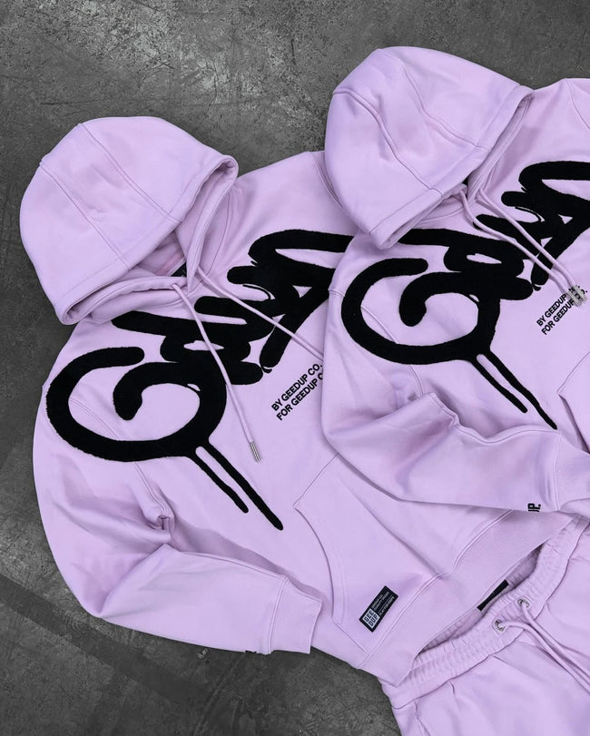 Geedup Light Purple Black Graffiti Logo Hoodie Hover Image