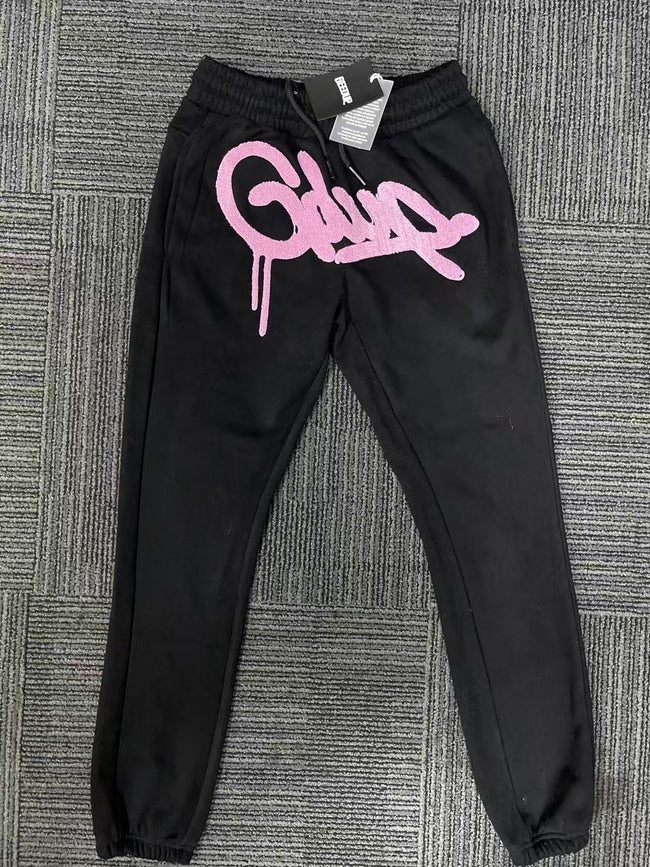 Geedup Black Pink Graffiti Logo Sweatpants Hover Image