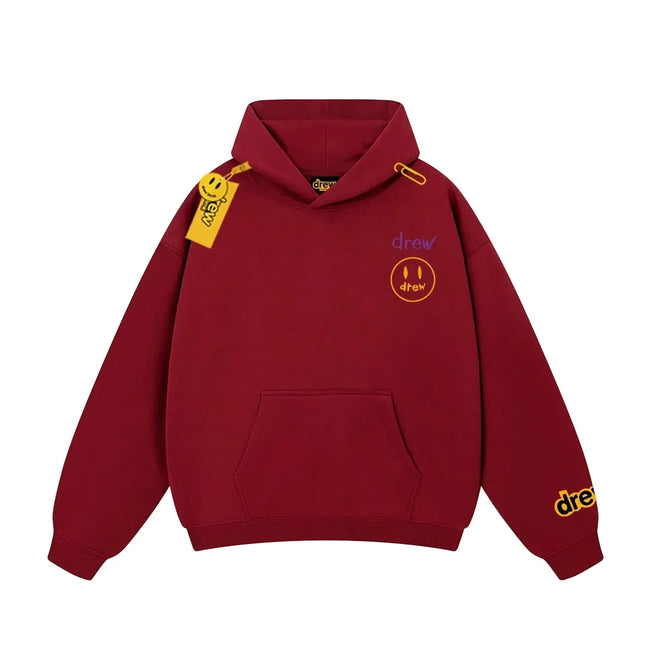 Drew Red Smiley Graphic Relaxed-Fit Fleece Hoodie Hover Image