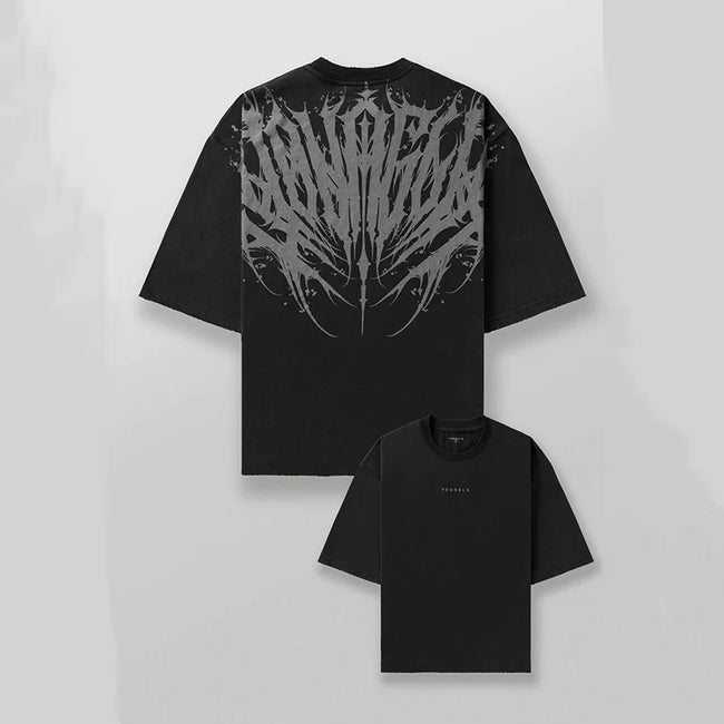 YoungLA Heavyweight Acid Wash Oversized Tee – Dark Aesthetic Spine Back Graphic Hover Image