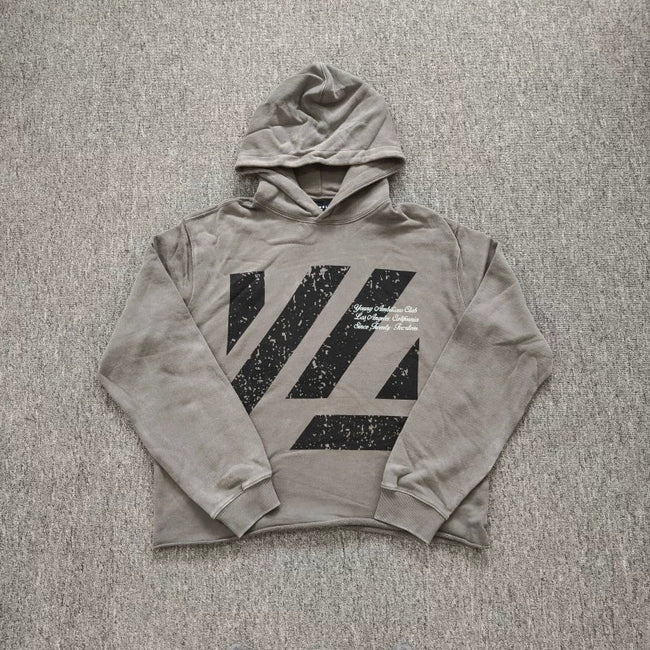 YOUNGLA- Washed Khaki Graphic Pullover Hoodie Hover Image